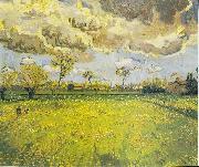 Vincent Van Gogh Meadow with flowers under a stormy sky oil painting picture wholesale
